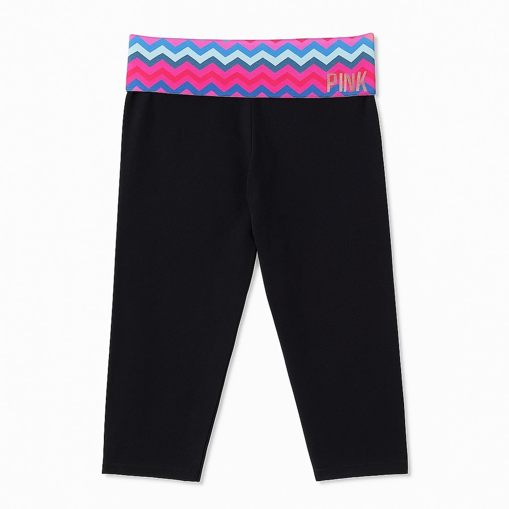 Victoria’s Secret PINK Yoga Capri M‎ Black Chevron Fold Waist Cotton